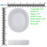 Geekria Comfort Mesh Fabric Replacement Ear Pads for Razer Kraken V4/ V4 X/ V4Pro/ Kitty V2 Pro, Barracuda/ Barracuda X Headphones Ear Cushions, Repair Parts with Video Guide (Grey White)