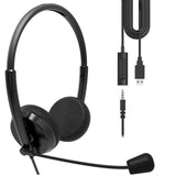 Geekria USB Headset with Mic and Mute Option, Wired Headphones for PC, Laptop, Tablet, Computer Headset with Noise Cancelling Microphone, All Day Comfort for Meetings, Call Center (Black)