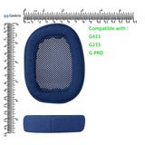 Geekria Comfort Mesh Fabric Replacement Ear Pads for Logitech G433 G233 G PRO Headphones Ear Cushions, Headset Earpads, Ear Cups Cover Repair Parts (Blue)