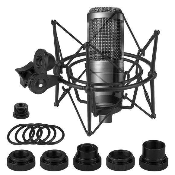 Geekria for Creators Microphone Shock Mount Compatible with Audio-Technica AT2020, AT2020USB, AT2020USB+, AT2020USBi, ATR2500X-USB, Mic Anti-Vibration Suspension Adapter Clamp (Black / Metal)