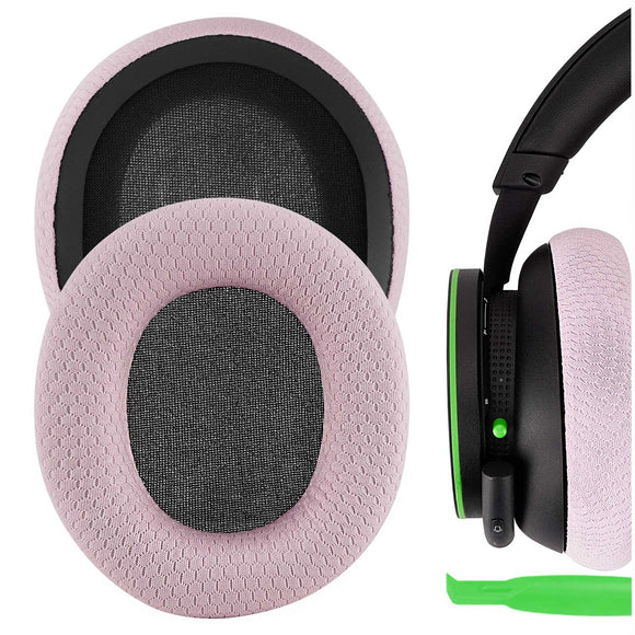Geekria Nova Mesh Fabric Replacement Ear Pads for Microsoft Xbox Wireless, Xbox Stereo 20th Anniversary Special Edition Headphones Ear Cushions, Headset Earpads, Ear Cups Repair (Pink)