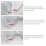 Geekria VR Wall Mount Compatible with Oculus Quest 2, Oculus Rift S, Pico Neo 3, Pico Neo 4, VR Headset and Controller Mount Storage Hook Holder Hanger, Move Controllers Holder (Light Gray)