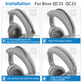 Geekria Flex Fabric Headband Cover Compatible with Bose QC45/QC35 II/QC35/QC25 Headphones, Replacement Repair Part, Easy DIY Installation (Light Gray)