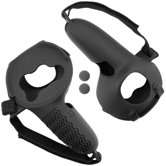 Geekria Touch Controller Grip Cover Compatible with Meta/Oculus Quest 2, VR Anti-Throw Handle Grip Silicone Sleeve with Adjustable Hand Strap, Controller Caps (Black 1Pair)
