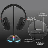 Geekria RGB Headphones Stand with 3.5mm AUX 7.1 Surround Sound and 3 USB Ports Dual PC Gaming Headset Stand with USB2.0 Charging Port Compatible Gamers Gifts Desk Gaming Accessories