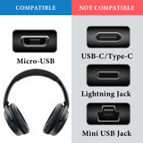 Geekria USB Headphones, Earbuds Short Charger Cable Compatible with Bose QC 35 II/35/25, SoundLink, USB Replacement Power Charging Cord (1 ft / 30 cm 2 Pack)