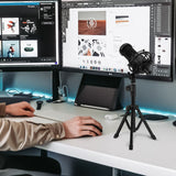 Geekria for Creators Telescoping Tabletop Tripod Microphone Stand, Desktop Mic Stand with Foldable Non-Slip Feet, Compatible with Audio-Technica AT2020, AKG P120, P220, CAD Audio GXL1800