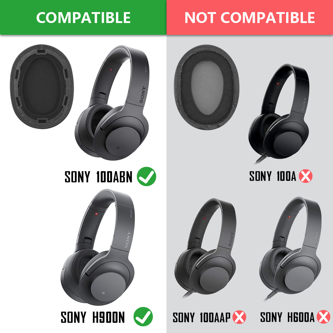 Geekria QuickFit Replacement Ear Pads for Sony MDR-100ABN WH-H900N Hea