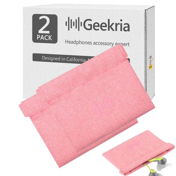 Geekria 2 Packs Pocket Earphone Case for Earbuds, Coins / In-Ear Headphone Organizer Pouch Bag / Universal Earphones Protective Pouch / Snap Pouch Storage / Purse Change Holder (Pink)