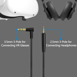 Geekria QuickFit VR Short Audio Cable Compatible with Oculus Quest 2, HTC Virtual Reality Headset, 3.5mm Male to 2.5mm Male Cord, TRS Replacement Cable for Headphones (2 Pack / 1ft)