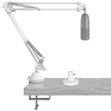 Geekria for Creators Microphone Arm Compatible with AKG Lyra Ultra-HD, P120, P220, C214 Mic Boom Arm with Tabletop Flange Mount, Suspension Stand, Mic Scissor Arm, Desk Mount Holder (White)