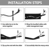 Geekria 4 Pack Cable Management, Wire Management with 8 Pieces Cable Ties, 20 Inch Cord Management with Zipper for TV / Office / Home Entertainment / Computer, Desk Cable Management (Black)