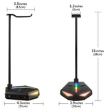 Geekria RGB Headphones Stand with 3.5mm AUX 7.1 Surround Sound and 3 USB Ports Dual PC Gaming Headset Stand with USB2.0 Charging Port Compatible Gamers Gifts Desk Gaming Accessories