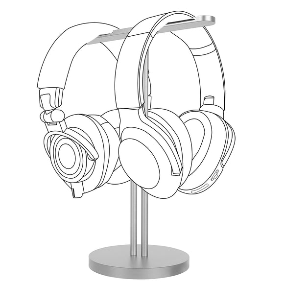Geekria Aluminum Alloy Dual Headphones Stand for Over-Ear Headphones, Gaming Headset Holder, Desk Display Hanger with Solid Heavy Base Compatible with Bose, SONY, Beats, ATH, B&O (Gray)
