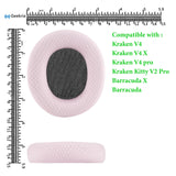 Geekria Comfort Mesh Fabric Replacement Ear Pads for Razer Kraken V4/V4X/V4Pro/Kitty V2 Pro, Barracuda/Barracuda X Headphones, Repair Parts (Pink)