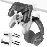 Geekria 3-in-1 PC Gaming Headset&Controller Holder, Under-Desk Headphone Stand Mount Holder with 360° Rotation Adjustable, Compatible with Bose, Sony, AKG, JBL, Sennheiser, B&O (White)