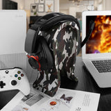 Geekria Vegan Leather Wooden Omega Headphone Stand for Over-Ear Headphones, Gaming Headset Stand, Desk Display Hanger Compatible with Sennheiser, JBL, Hyperx, Razer, Turtle Beach, Sony PS5 (Camo)
