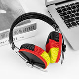 Geekria 2 Pairs Flex Fabric Headphone Covers (Product Safety Certified), Washable & Stretchable Sanitary Protectors, Compatible with Over-Ear Headsets, Sweat-Resistant( M / German Flag)