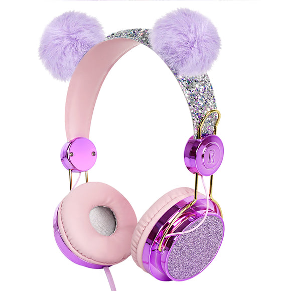 Geekria Kids Headphones for Girls, Wired Headset with Microphone and Ears, Fit 5-12 Years Children for Classroom, Online Education, YouTube, Facebook Live, Twitch, Zoom Meeting (Purple)