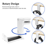 Geekria 3-in-1 PC Gaming Headset&Controller Holder, Under-Desk Headphone Stand Mount Holder with 360° Rotation Adjustable, Compatible with Bose, Sony, AKG, JBL, Sennheiser, B&O (White)