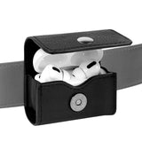 Geekria Belt Clip Earbuds Case Compatible with Apple AirPods Pro 3/2, AirPods 4, Leather Protective Pouch with Belt Loop, Holster Holder for Bag Strap and Travel (Black)