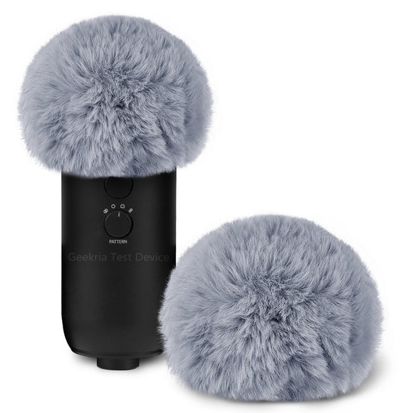 Geekria for Creators Furry Windscreen Compatible with Blue Yeti, Yeti Pro, Mic DeadCat Wind Cover Muff, Windbuster, Windjammer, Fluff Cover Windshield (Grey / 2 Pack)