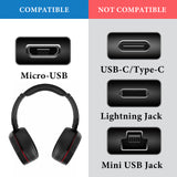 Geekria USB Headphones Short Charger Cable Compatible with Sony MDR-XB950B1, XB650BT, WH-CH700N, 1000XM2, MDR-1000X, USB to Micro-USB Replacement Power Charging Cord (1ft / 30cm 2Pack)