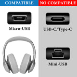 Geekria USB Headphones Charger Cable Compatible with JBL Live 500BT/50BTNC, TUNE 750BTNC/600BTNC, USB-C to Micro-USB Replacement Power Charging Cord (4ft/120cm 2 Pack)