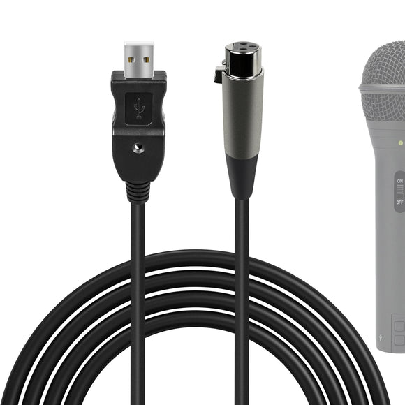 Geekria for Creators USB to XLR Female Microphone Cable 10 ft / 3 M, Compatible with FIFINE K688, AmpliGame AM8, Shure MV7, Samson Technologies Q2U, Rode PodMic, Balanced Mic Cord (Black)