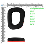 Geekria Comfort Replacement Ear Pads for Logitech G35, G430, G432, G332, G930, F450 Headphones Ear Cushions, Headset Earpads, Ear Cups Cover Repair Parts (Black Red)