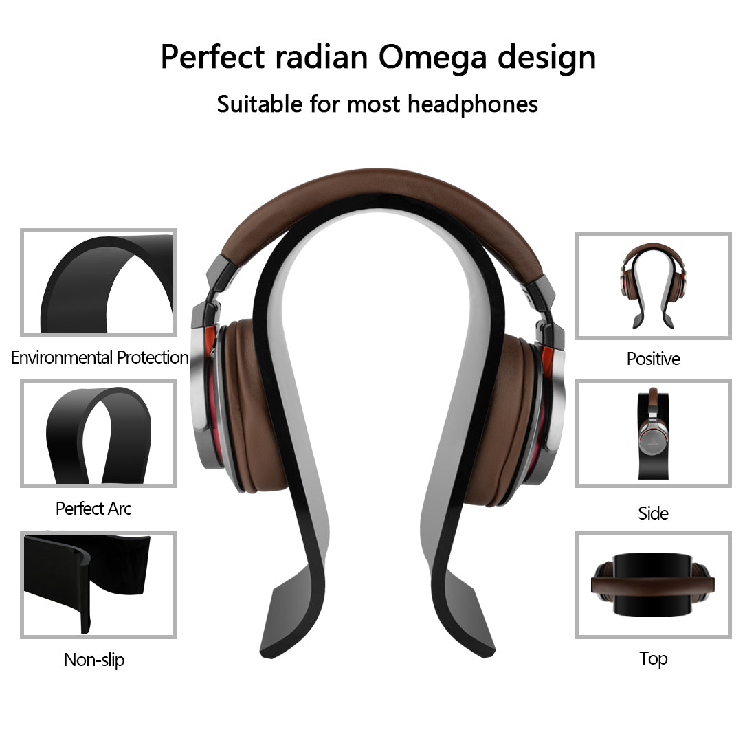 Acrylic Omega Headphones Stand / Headset Holder / Desk Display Hanger, Fit Audio-Technica, Bose QC3, Qc25, QC2, QC15, AE2, AKG, Sennheiser