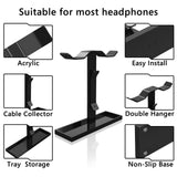 Geekria Acrylic Dual Headphones Stand for On-Ear Headphones, Gaming Headset Holder, Desk Display Hanger Compatible with AKG K845, Sony WH-1000XM4, Sennheiser, JBL (Black)