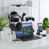 Geekria Clear Headphones Stand with Gold-Tone Hardware for Over-Ear, On-Ear Headphones, Gaming Headset Holder, Acrylic Transparent Headphone Desk Display Hanger (Gold)