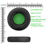 Geekria QuickFit Replacement Ear Pads for Razer Kraken 7.1 Chroma V2 USB Gaming Headset Headphones Ear Cushions, Headset Earpads, Ear Cups Cover Repair Parts (Black / Green )