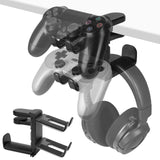 Geekria 3-in-1 PC Gaming Headset&Controller Holder, Under-Desk Headphone Stand Mount Holder with 360° Rotation Adjustable, Compatible with Bose, Sony, AKG, JBL, Sennheiser, B&O (Black)