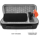 Geekria Shield Speaker Case Compatible with JBL Flip 7/6/5 Replacement Hard Shell Portable Protective Carrying Bag With Cable Storage, Keychain Hook, Travel Shoulder Strap (Dark Grey)