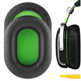 Geekria QuickFit Replacement Ear Pads for Razer BlackShark Stereo Gaming Headphones Ear Cushions, Headset Earpads, Ear Cups Cover Repair Parts (Black / Green)