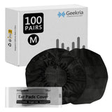Geekria 100 Pairs Individually Wrapped Disposable Headphone Covers, Compatible with Over-Ear and MRI Headsets, Stretchable Sanitary Ear Pads (M, Black)