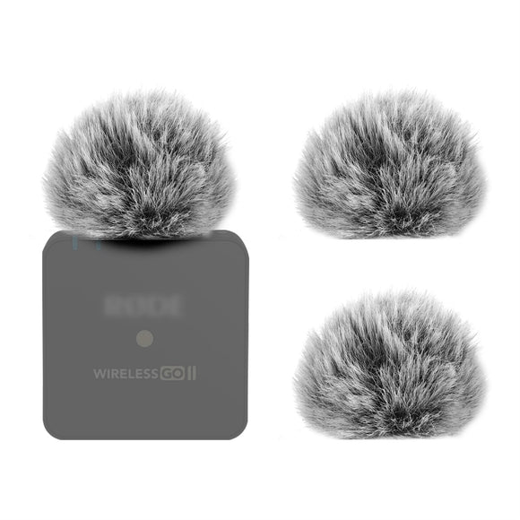 Geekria for Creators Furry Windscreen Compatible with RODE Wireless GO II Mic DeadCat Wind Cover Muff, Windbuster, Windjammer, Fluff Cover Windshield (Grey / 3 Pack)