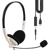 Geekria USB Headset with Mic, Mute Button Volume Control, Lightweight Wired Computer On-Ear Headphones with Boom Microphone and Detachable 3.5mm Plug for Call Center, Office, School (White)