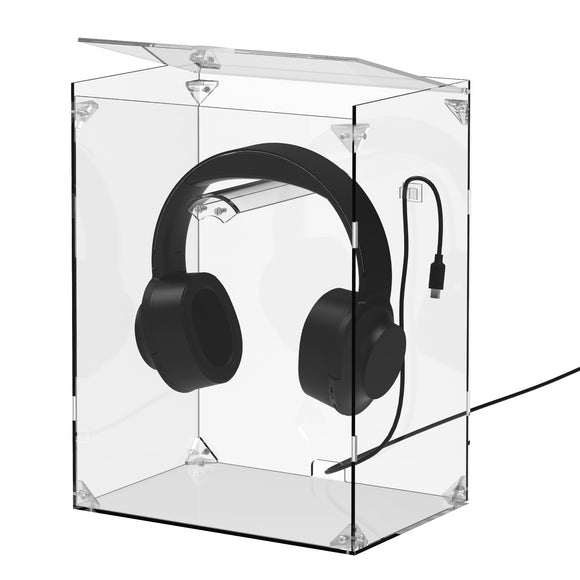 Geekria Acrylic Headphones Stand Display Box Dust Cover For Headphones, Model Assemble Cube Display Box Holder Dustproof, Protection Headphones Clamshell Show Case (Clear)