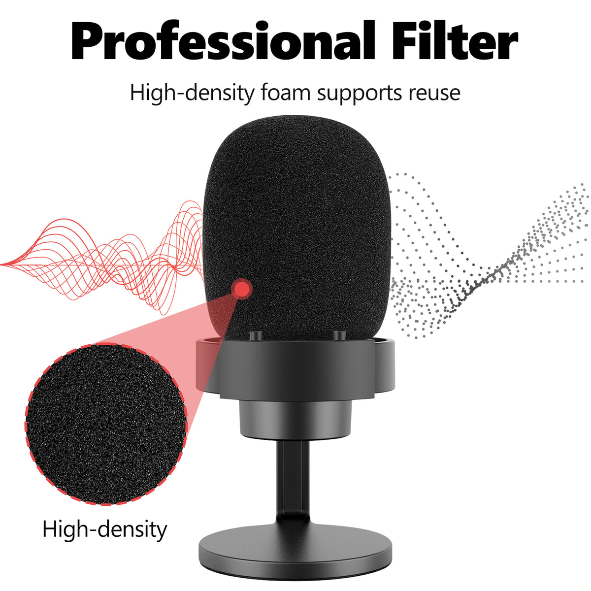 Accessoire Micro Streaming Pare-brises Micro Geekria (lot De 2) - Compatible TONOR Q9, TC20, Etc. - Mousse Acoustique Anti-vent