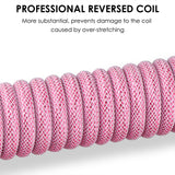 Geekria Coiled USB-C Gaming Keyboard Cable with Aviator Connector Cord, 5-Pin Braided Double-Sleeved Mechanical Keyboard Cable Compatible with Keychron K8 K7 K6Pro, Logitech G715 G713 (Pink 5FT)