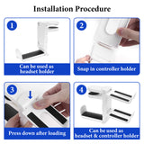 Geekria 3-in-1 PC Gaming Headset&Controller Holder, Under-Desk Headphone Stand Mount Holder with 360° Rotation Adjustable, Compatible with Bose, Sony, AKG, JBL, Sennheiser, B&O (White)