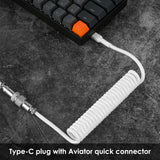 Geekria Coiled USB-C Gaming Keyboard Cable with Aviator Connector Cord, 5-Pin Braided Double-Sleeved Mechanical Keyboard Cable Compatible with Logitech G715 G713, Keychron K8 K7 K6Pro (White 5FT)