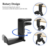 Geekria 3-in-1 PC Gaming Headset&Controller Holder, Under-Desk Headphone Stand Mount Holder with 360° Rotation Adjustable, Compatible with Bose, Sony, AKG, JBL, Sennheiser, B&O (Black)