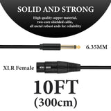Geekria for Creators 6.35MM (1/4 Inch) to XLR Female Microphone Cable 10 ft / 3 M, Compatible with Shure MV7X, SM57, SM7B, PGA48-QTR, PGA58-QTR, BETA 58A Balanced Mic Cord (Black)