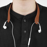 Geekria Earphones Neck Strap, Soft Vegan Leather Anti-Lost Earbuds Holder Neck Band Compatible with Apple EarPods and Other Wired Headphone (Brown)