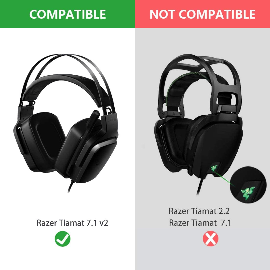 Geekria QuickFit Replacement Ear Pads for Razer Tiamat 7.1 V2 Headphon