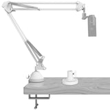 Geekria for Creators Microphone Arm Compatible with Fifine K669, K670, K678, AmpliGame A6T, A8 Mic Boom Arm with Tabletop Flange Mount, Suspension Stand, Mic Scissor Arm, Desk Mount Holder (White)